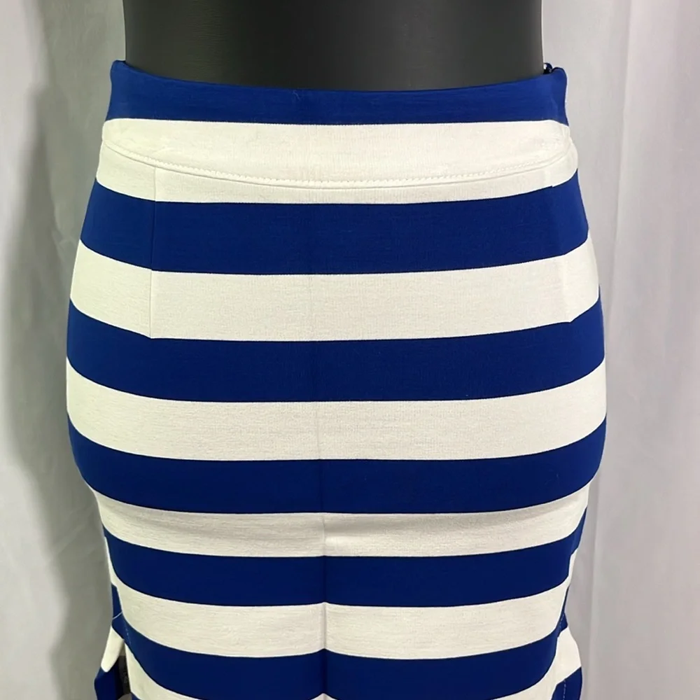 NWT Banana Republic Royal Blue & White Striped Ponte Knit Side Slit Pencil Skirt - Picture 6 of 16